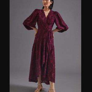 Anthropologie Hutch Rosa Floral Wrap Maxi Dress Wine